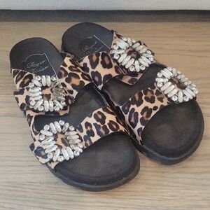 NWOT Roger Vivier Animal Print Sandals with Crystal Buckle